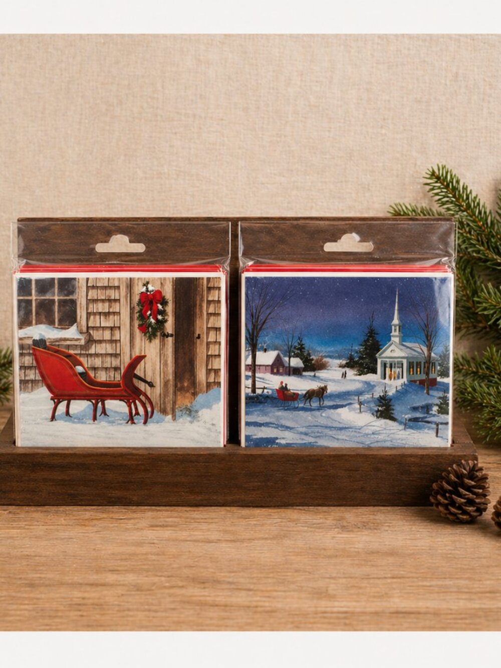 🎄 Vintage Christmas Cards Lot (2 Packs) – Winter Scene & Sleigh – 10 Cards Each